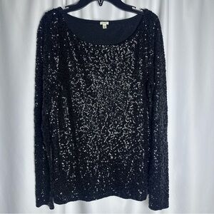 J. Crew Women’s Black Long Sleeve Sequin Top Sparkly S Holiday Party New Years